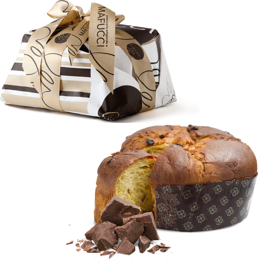 Panettone Basso ai 3 Cioccolati "Mafucci" Incartato a mano 750g