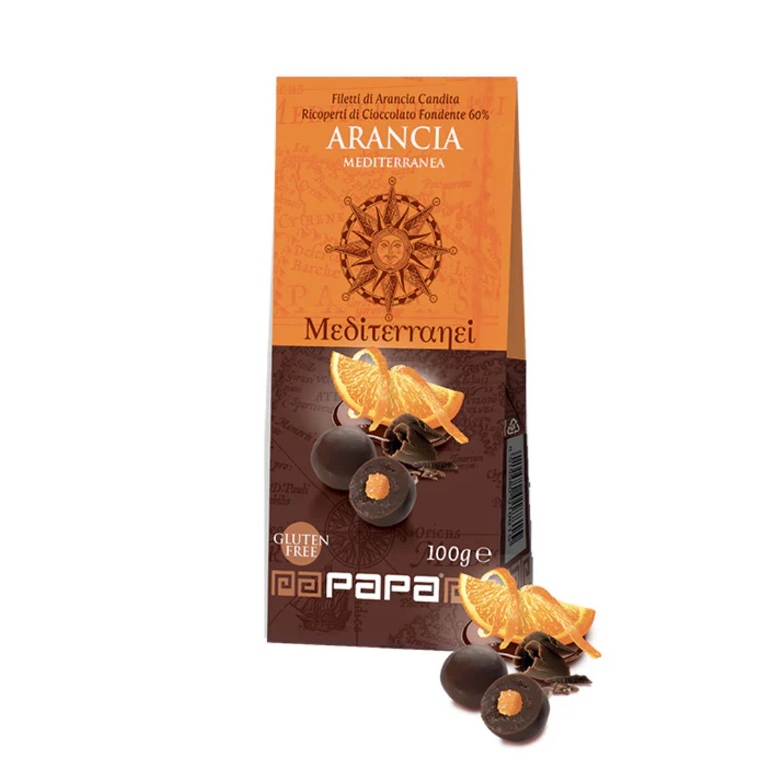 Dragée filetto di arancia ricoperto al Cioccolato fondente 60% Papa 100g