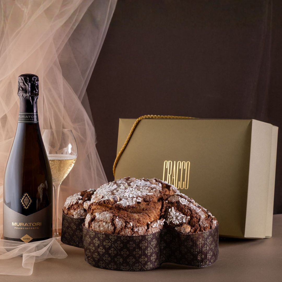 Cesto di Pasqua "Matrimonio Perfetto" - Colomba Tre Cioccolati con nocciole “Cracco®” e  Franciacorta DOCG Saten