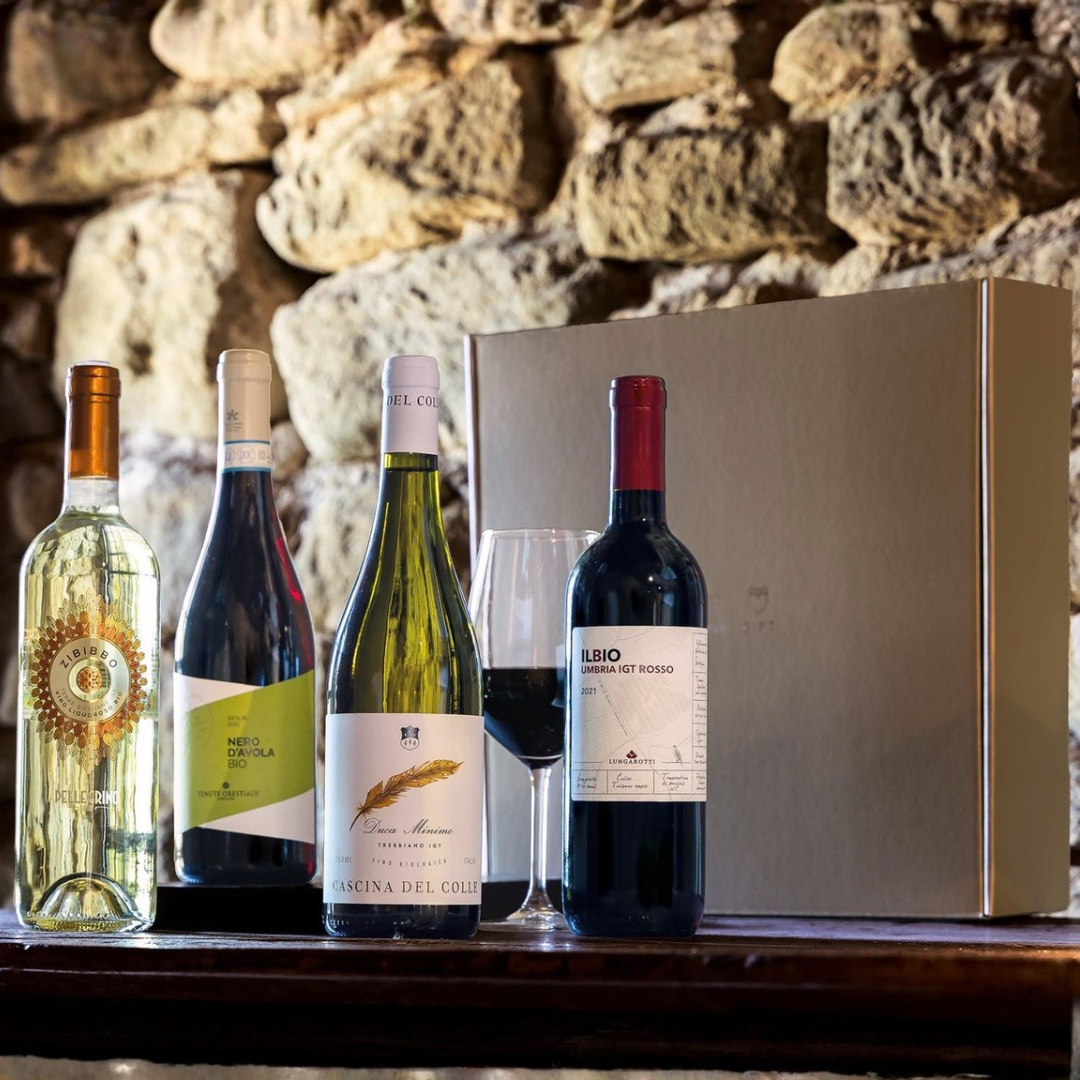Cesto di Natale Vini "Cantina" - 4 bottiglie bianco, rossi e passito BIO