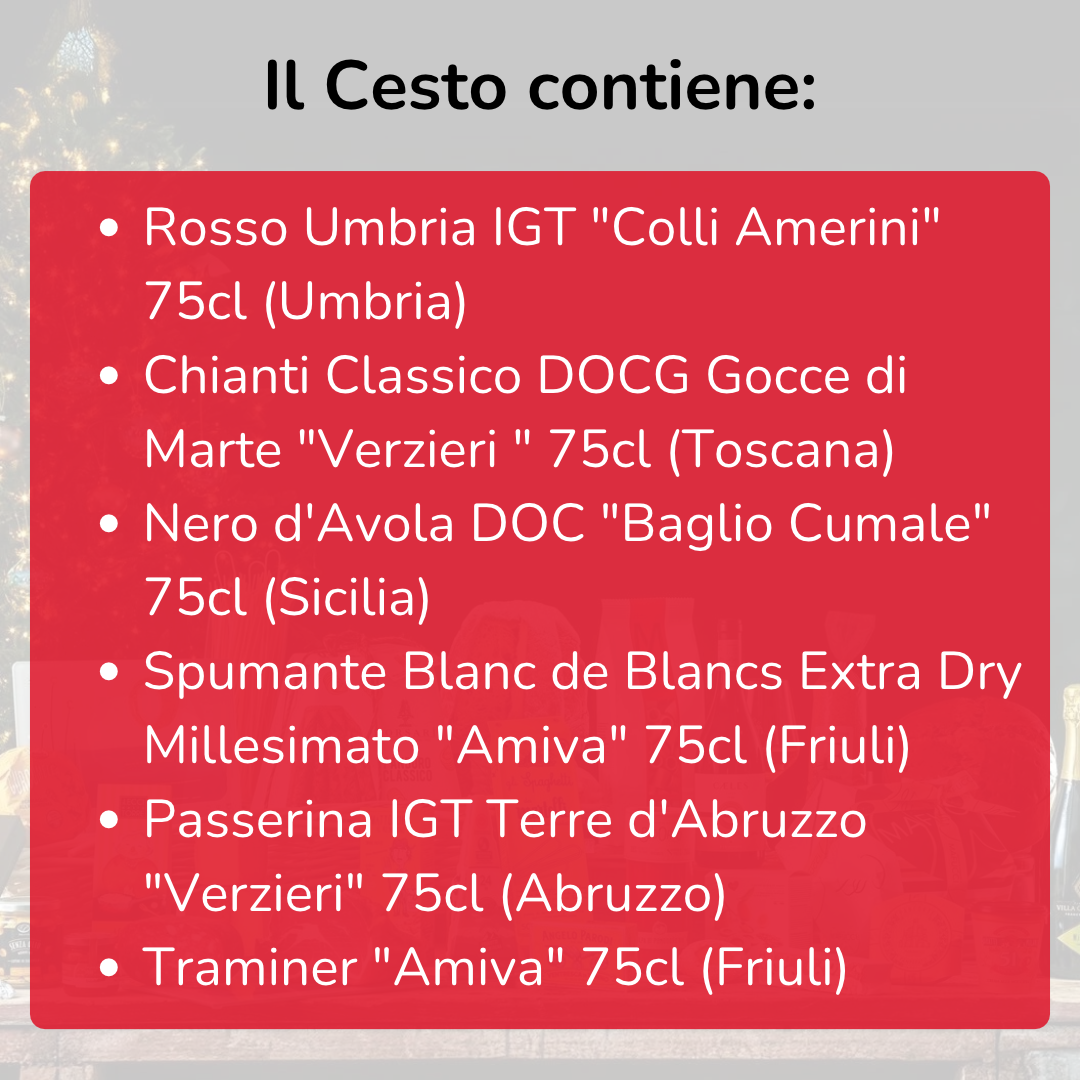 Easter basket of "Allegra comitiva" wines - 6 bottles of red, white and sparkling wine