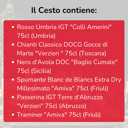 Easter basket of "Allegra comitiva" wines - 6 bottles of red, white and sparkling wine