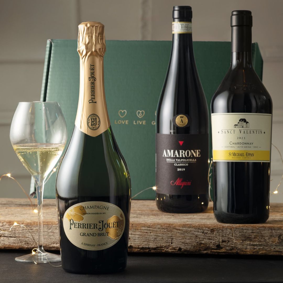 Cesto di Natale vini "Diamante" - 3 bottiglie Amarone, Chardonnay e Champagne