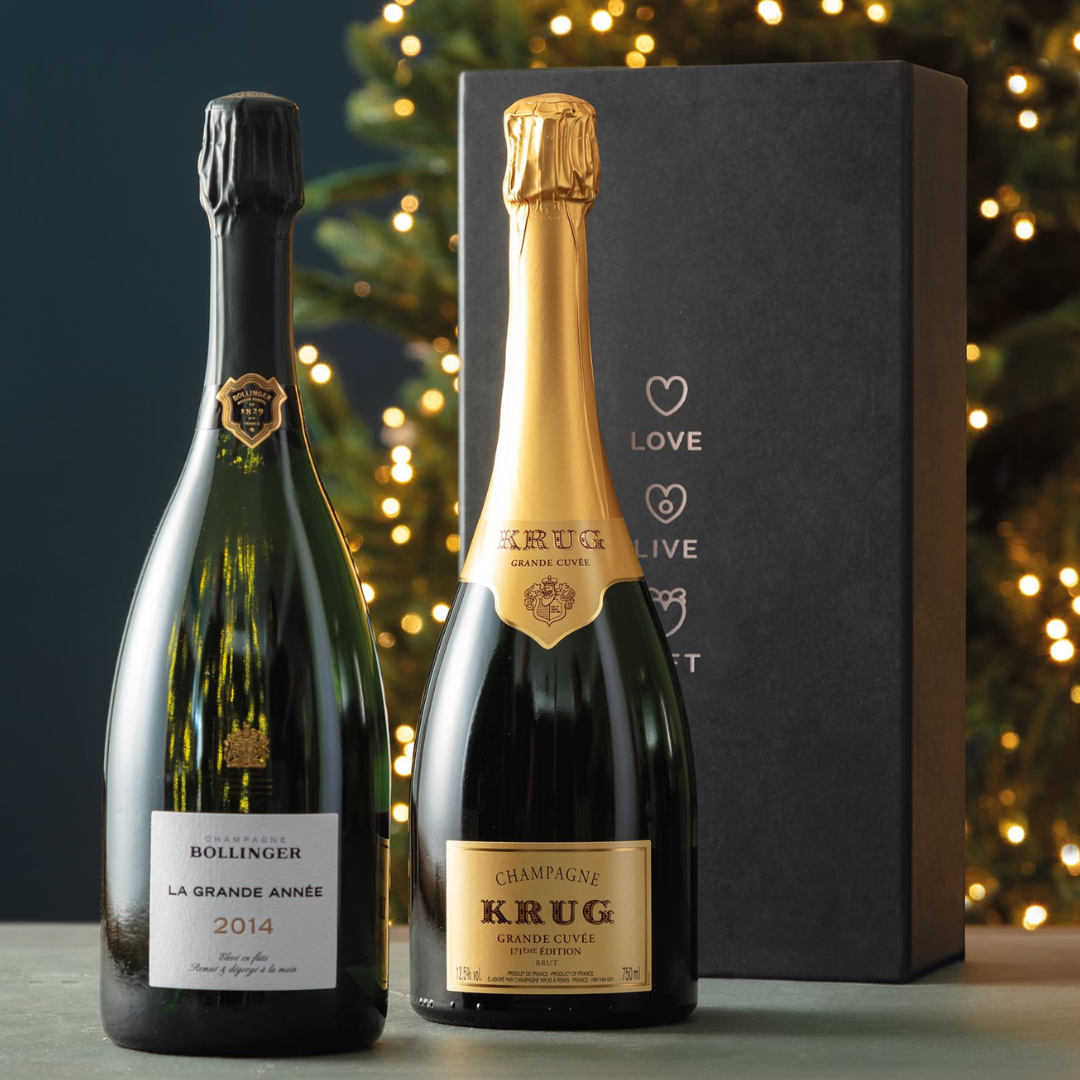 Cesto di Natale vini "Bollinger e Krug" - Champagne La Grande Année “Bollinger” e Champagne Grande Cuvée 172ème Edition “Krug”