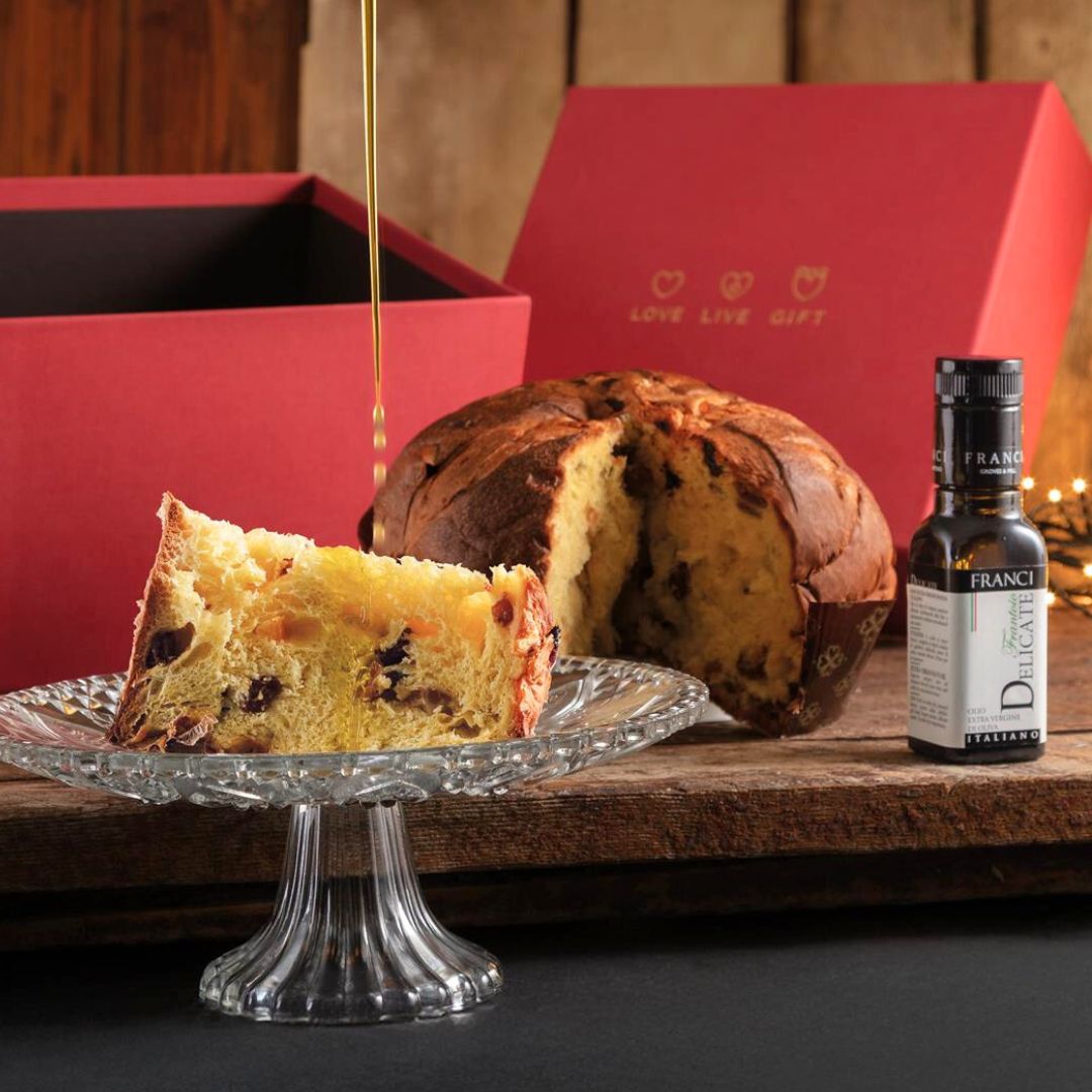 Dolce di Natale con Olio E.V.O. "Satri" 750g + Olio E.V.O. Italiano "Frantoio Franci" 100ml in Cofanetto