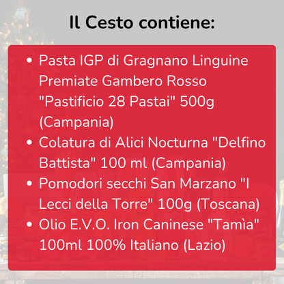 Cesto di Natale "Cambusa" - Linguine con Colatura di Alici e Pomodori secchi - Box ricetta