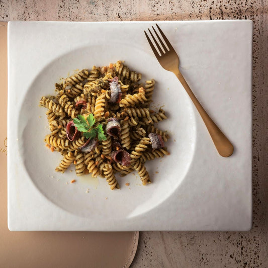 Box ricetta Fusilli con cime di Rapa, Colatura di Alici e briciole croccanti - max 6 porzioni