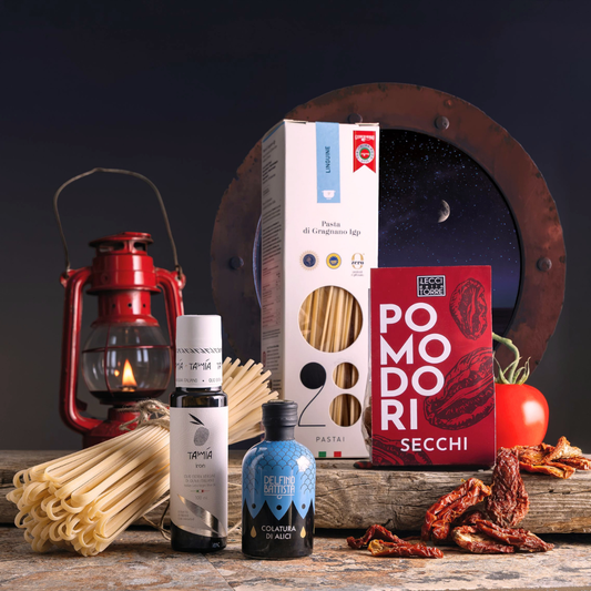 Cesto di Natale "Cambusa" - Linguine con Colatura di Alici e Pomodori secchi - Box ricetta