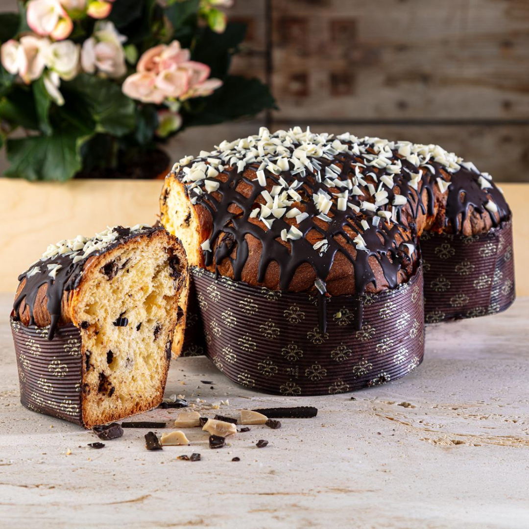 Colomba Artigianale al Cremino con Glassa Fondente e scaglie di cioccolato Bianco 72 ore di lavorazione "Satri" in scatola con guaina 1 kg