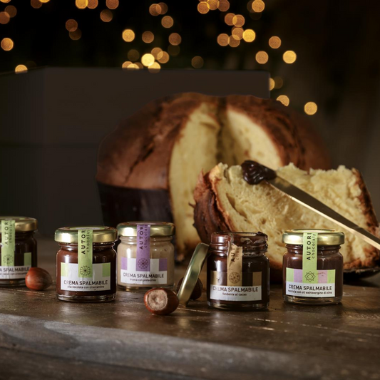 Panettone Pandorato Artigianale “Satri” 1Kg + Creme Spalmabili 5pzx30g in Cofanetto