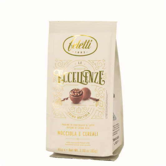 Praline al Latte "Le Eccellenze" con crema di Nocciola e Cereali Feletti 85g