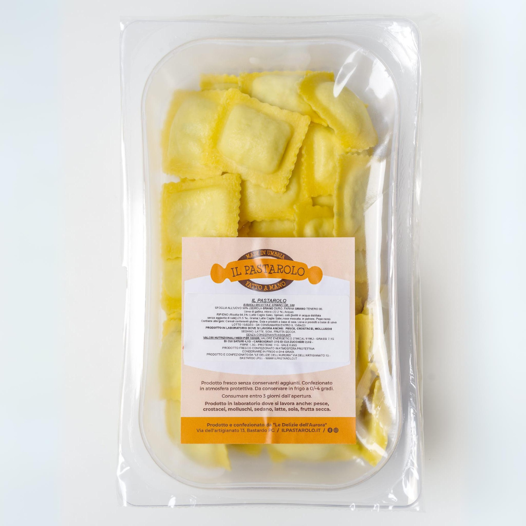 Ravioli artigianali con Ricotta umbra e Spinaci freschi con sfoglia a km0 "Il Pastarolo" 500g