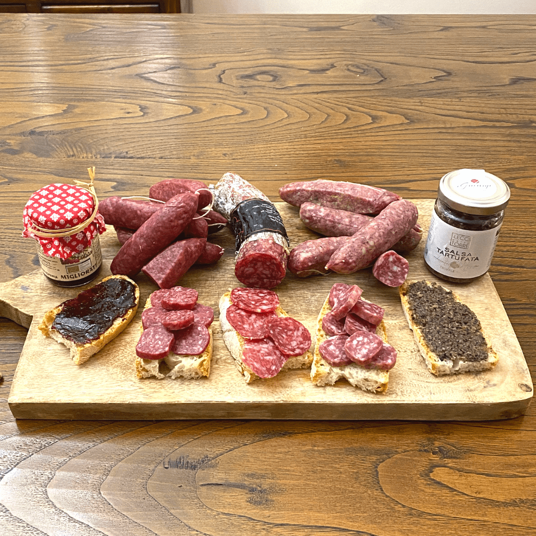 Box Degustazione "Norcia" - prodotti tipici della norcineria - salumi di Norcia, salsa tartufata e confettura Bio