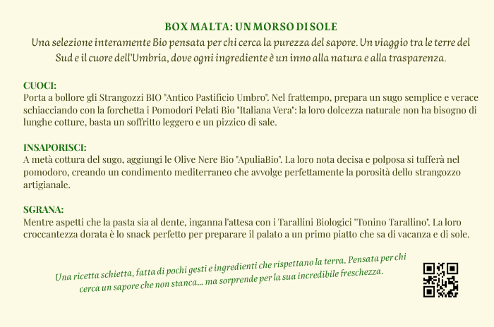 Box Malta - Un morso di sole... Strangozzi Bio al pomodoro con olive e briciole croccanti