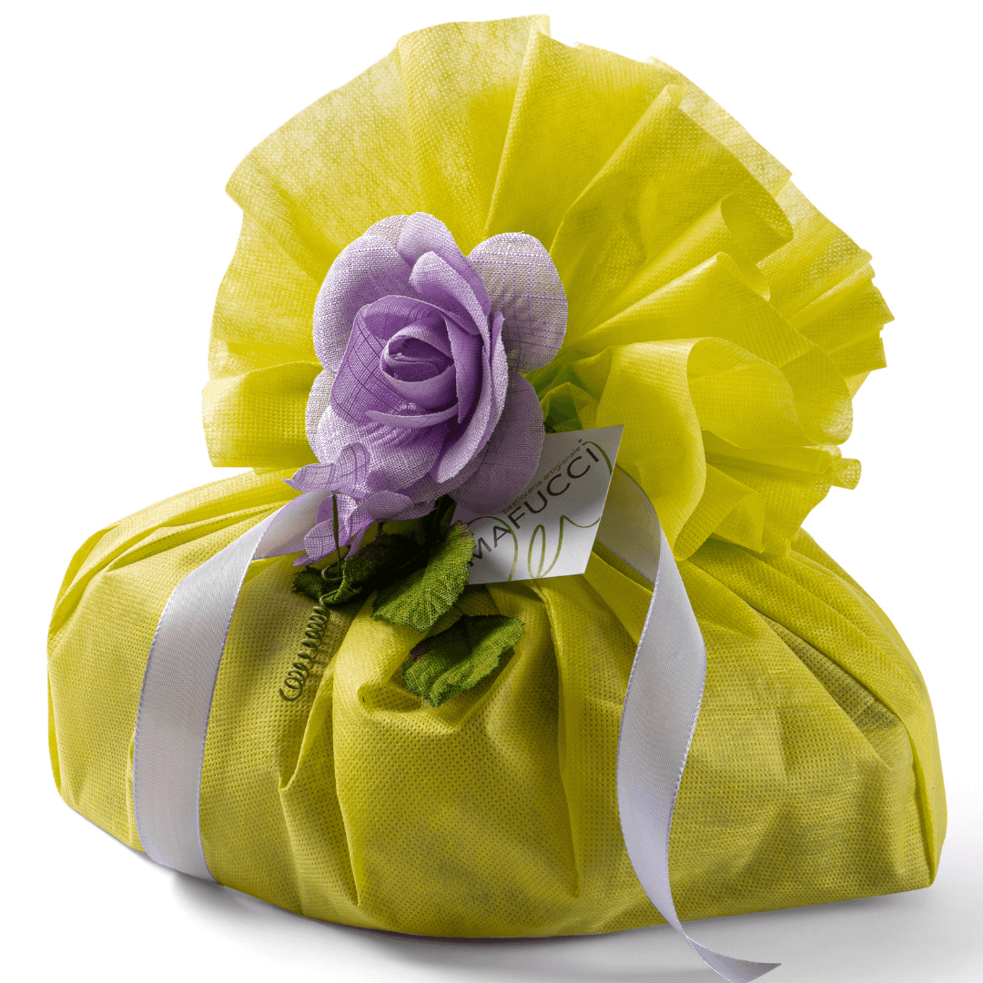 Colomba Classica ricetta artigianale confezionata a mano con tnt Giallo fluo "Mafucci" - ricoperta con Glassa alle Nocciole