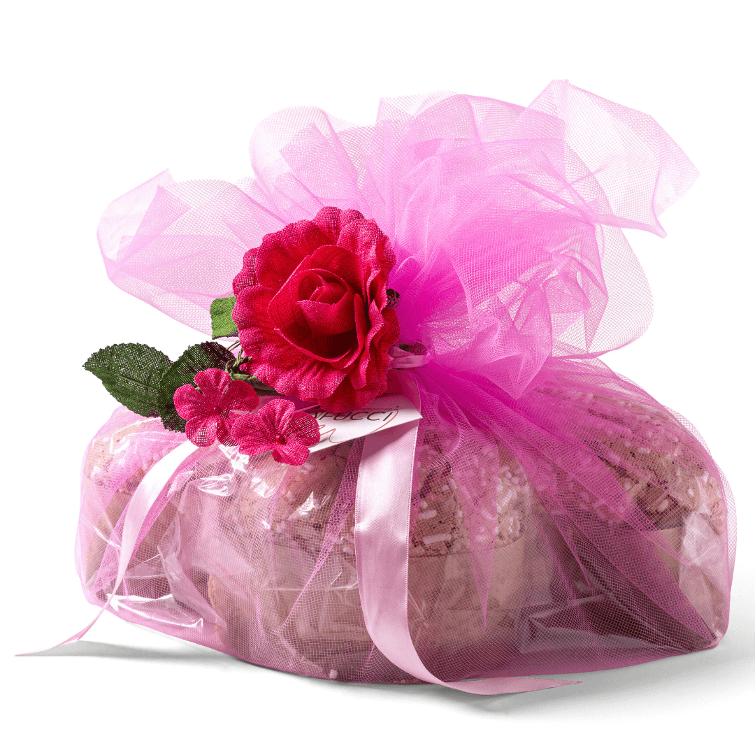 Colomba Classica ricetta artigianale confezionata a mano con tulle Rosa "Mafucci" - ricoperta con Glassa alle Nocciole