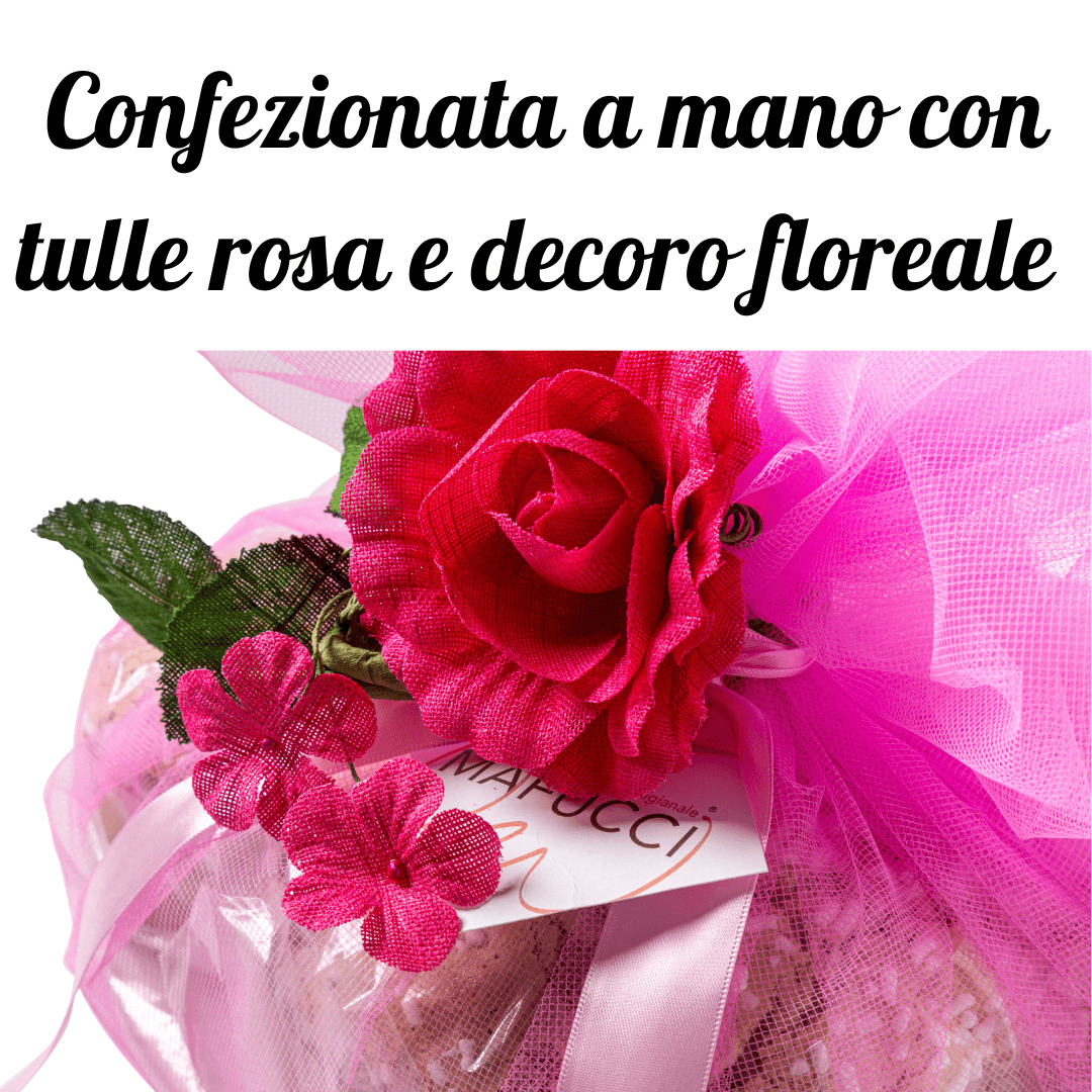 Colomba Classica ricetta artigianale confezionata a mano con tulle Rosa "Mafucci" - ricoperta con Glassa alle Nocciole