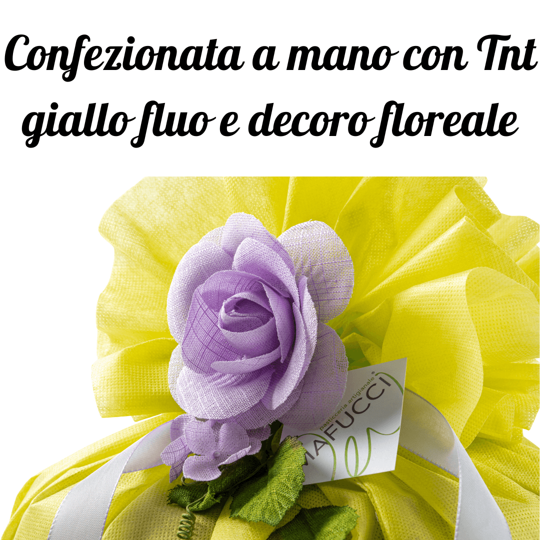 Colomba Classica ricetta artigianale confezionata a mano con tnt Giallo fluo "Mafucci" - ricoperta con Glassa alle Nocciole